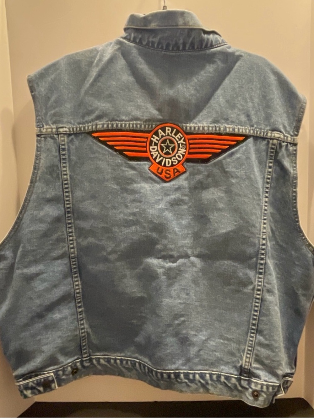 Vintage The Leather Shop Mens XXL Jean Denim Vest Harley Davidson Motorcycle